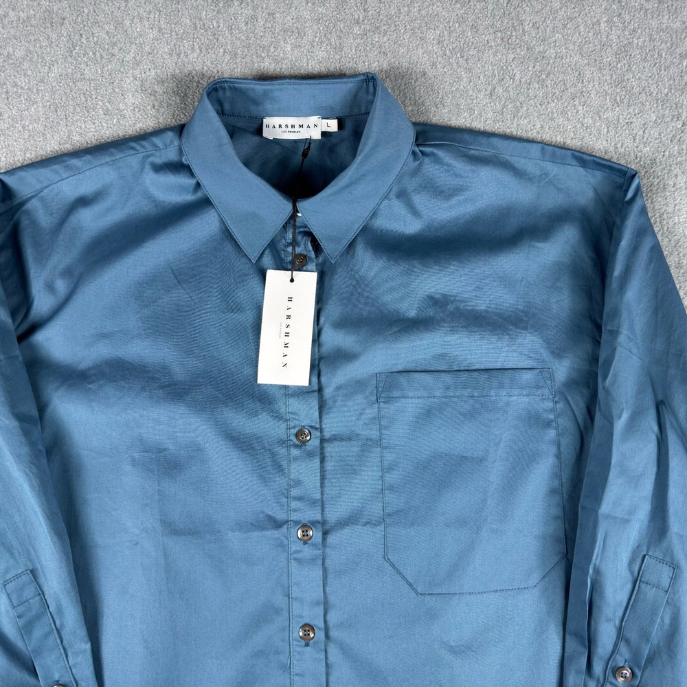 Harshman Los Angeles Stellar Blue Tunic 100% Cotton Button Up Long Sleeve NEW